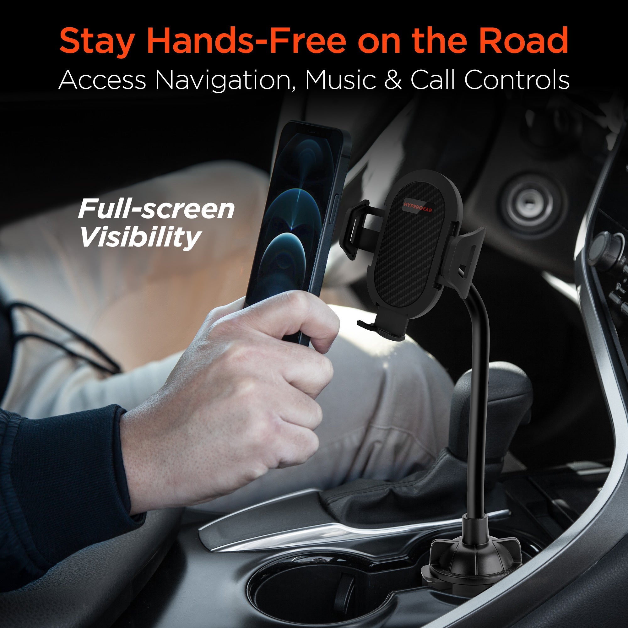 HyperGear Universal Cup Holder Flex Phone Mount w Rotatable Cradle