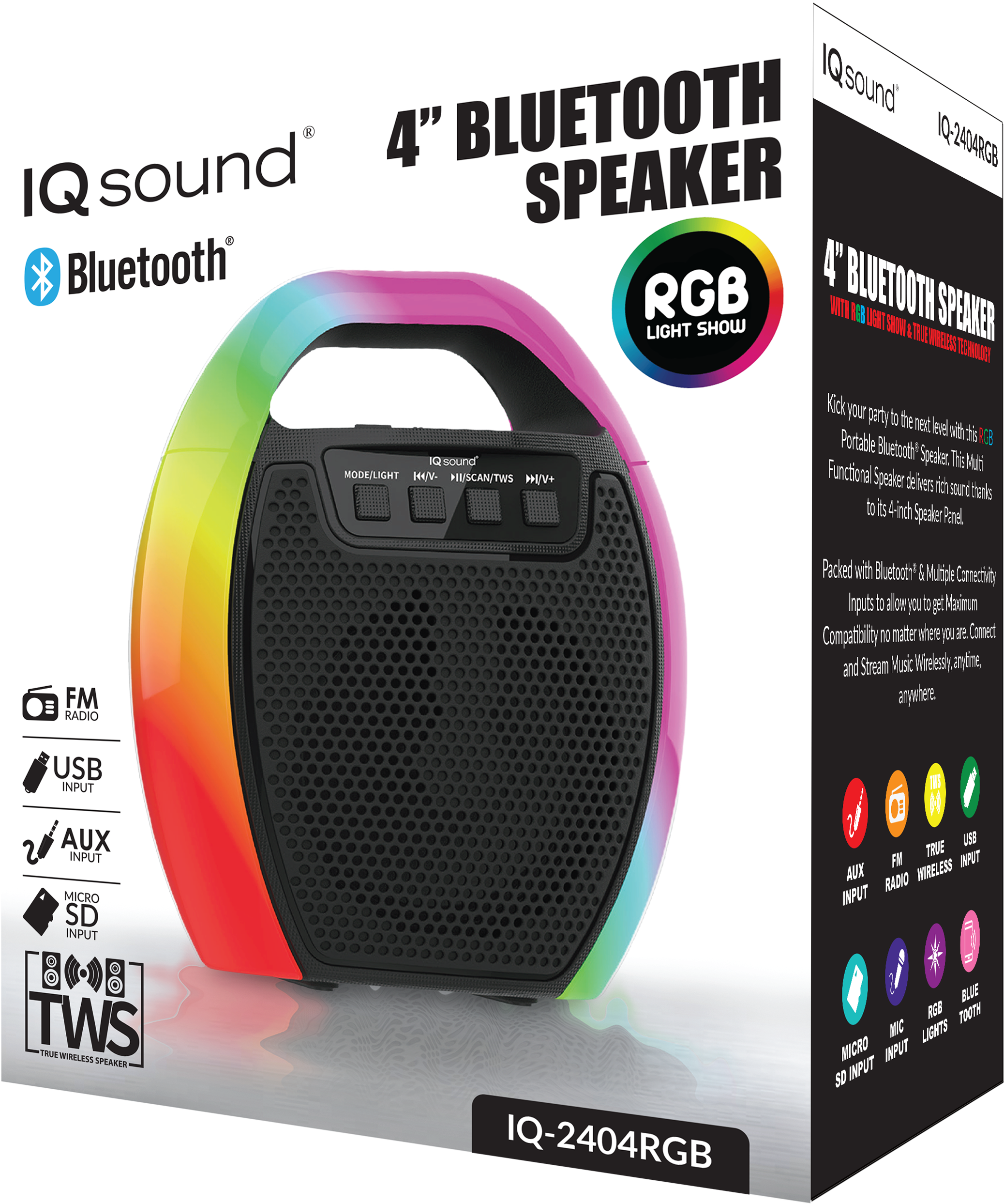 Supersonic 4" Portable Bluetooth Speaker with RGB Handle with FM Radio & TWS (IQ-2404RGB)