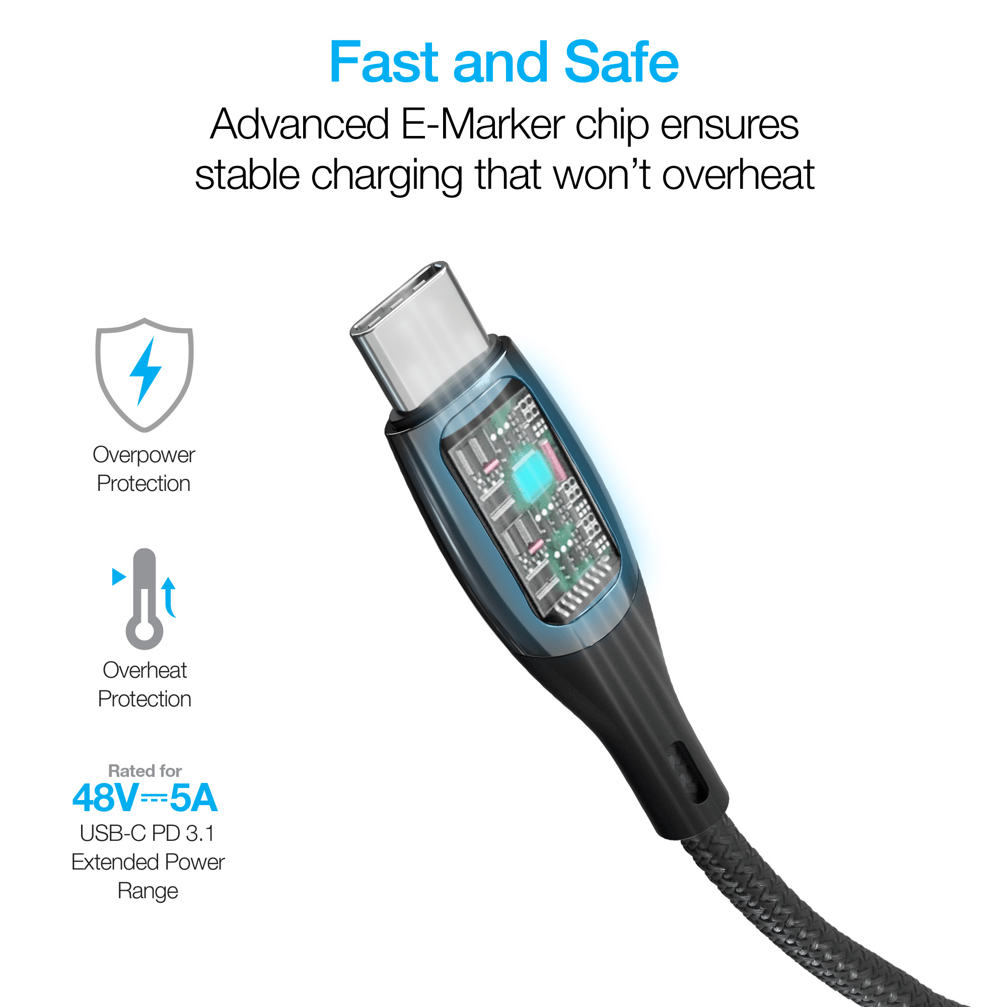 Naztech DigiWATT USB-C to USB-C Digital LED Cable 12ft