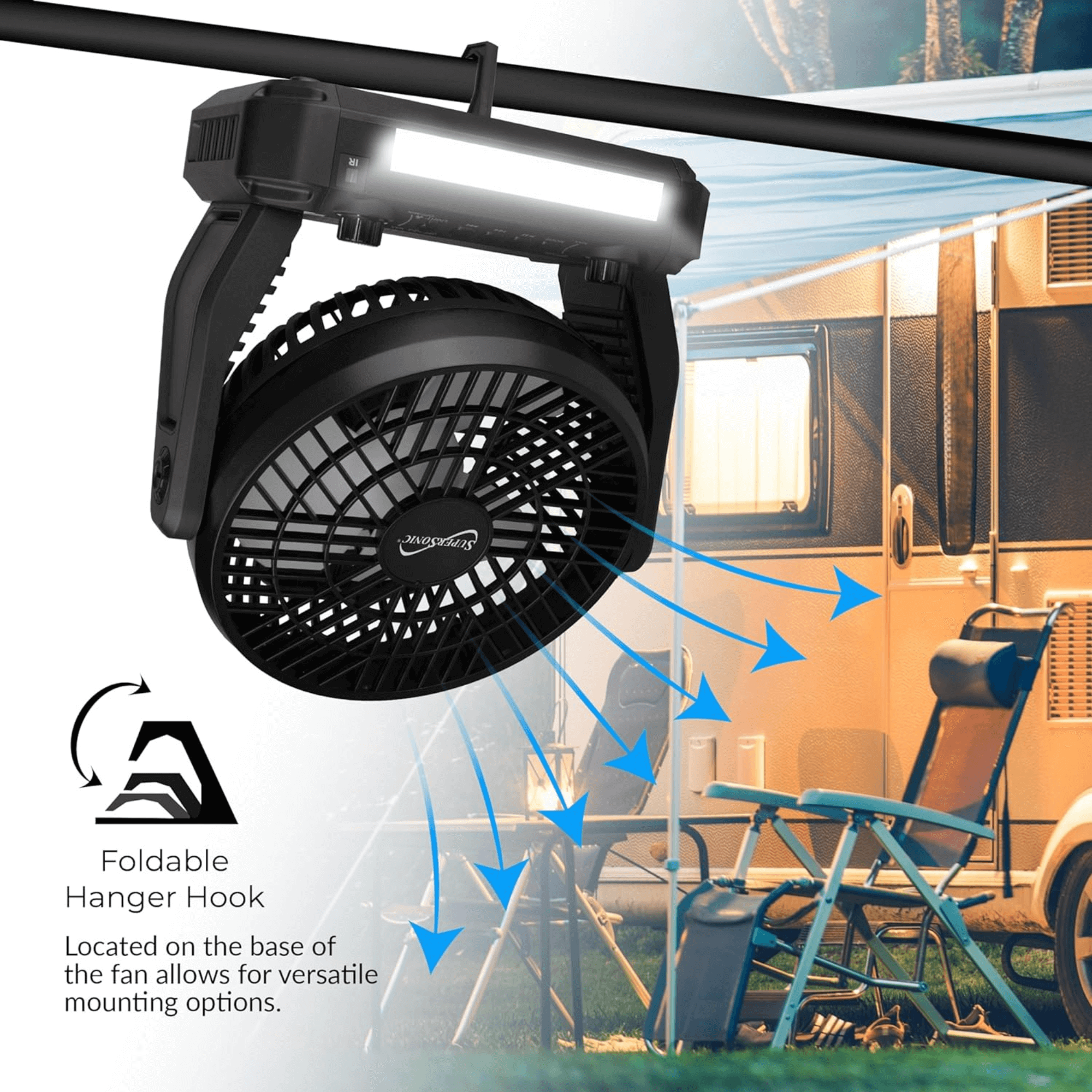 Supersonic Solar-Powered BT Speaker with FM Radio, LED Flashlight, and Fan