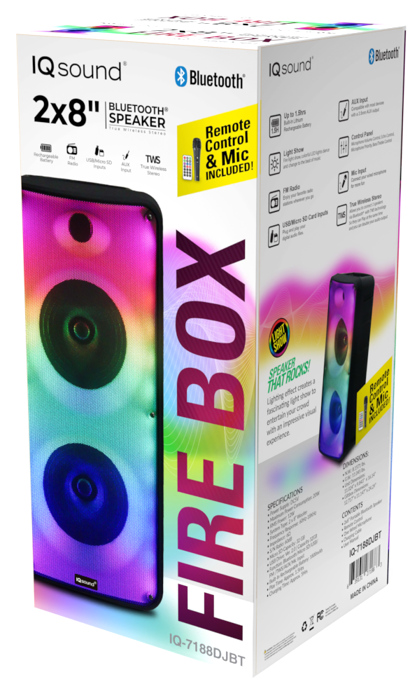 Supersonic 2 x 8" Bluetooth Speaker FIRE BOX with FM Radio and Remote Control