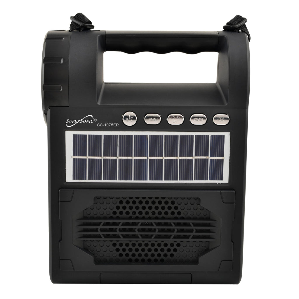 Supersonic Solar Power Speaker w FM Radio, Flashlight, Lantern & Phone Stand