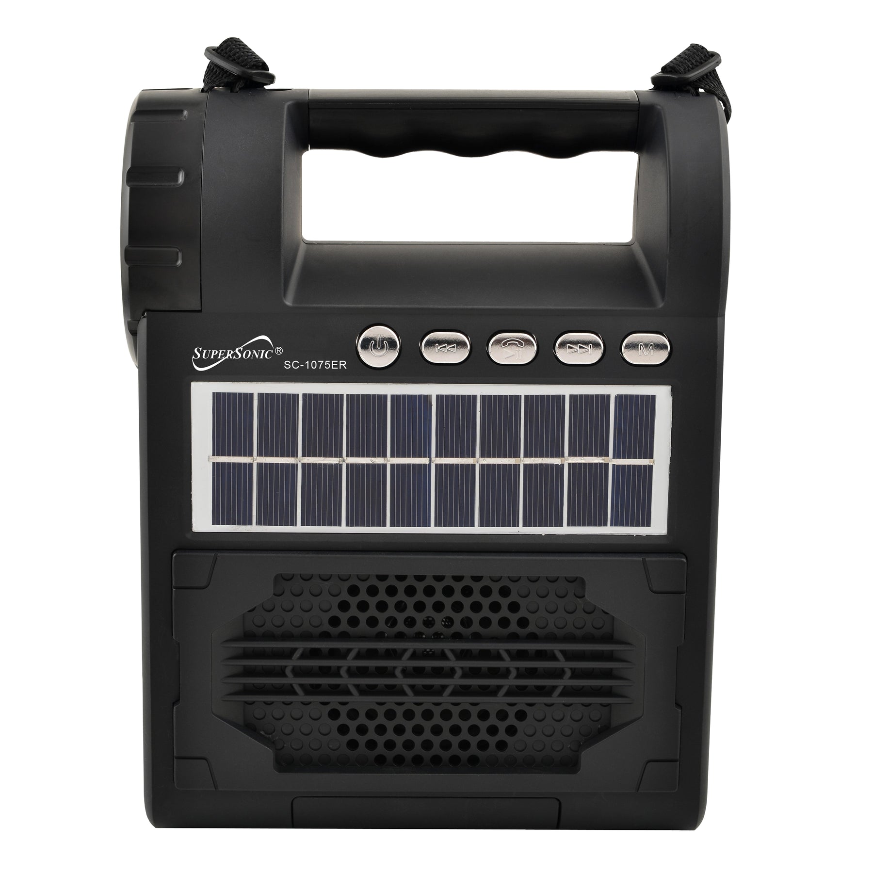 Supersonic Solar Power Speaker w FM Radio, Flashlight, Lantern & Phone Stand