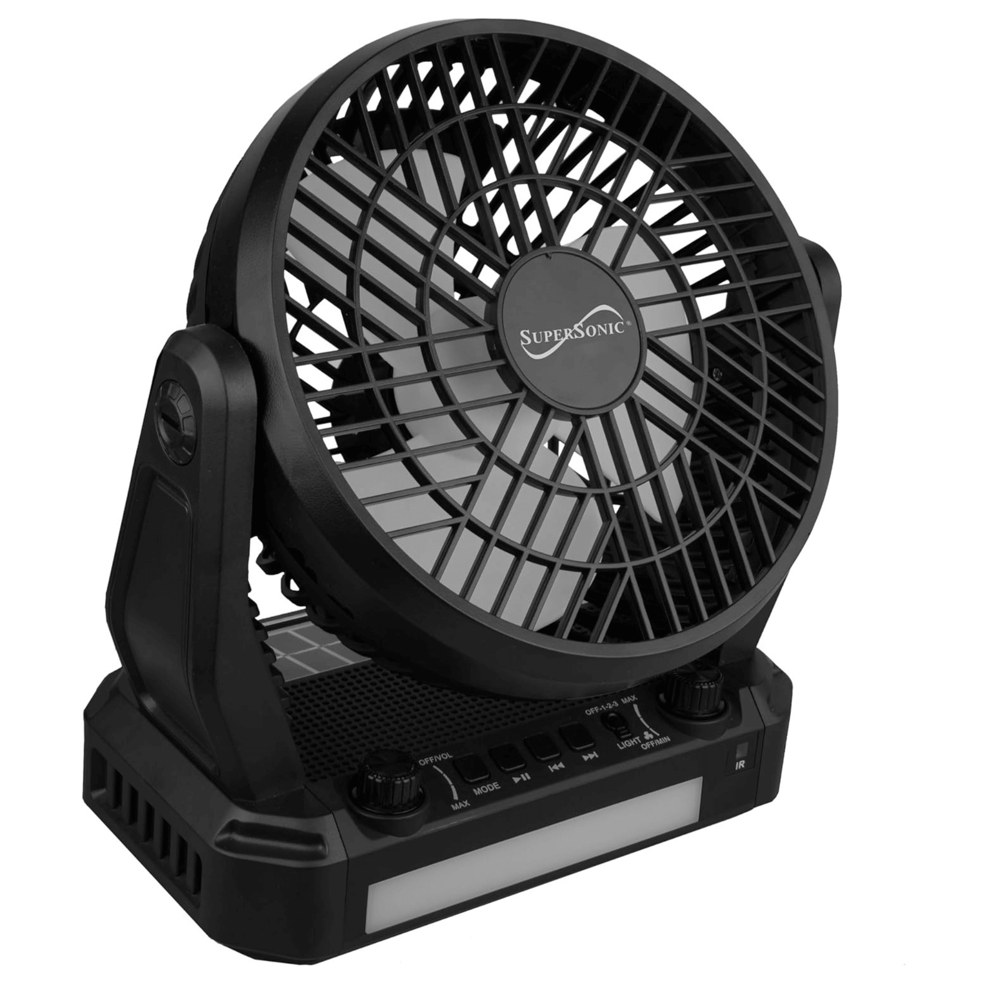 Supersonic Solar-Powered BT Speaker with FM Radio, LED Flashlight, and Fan