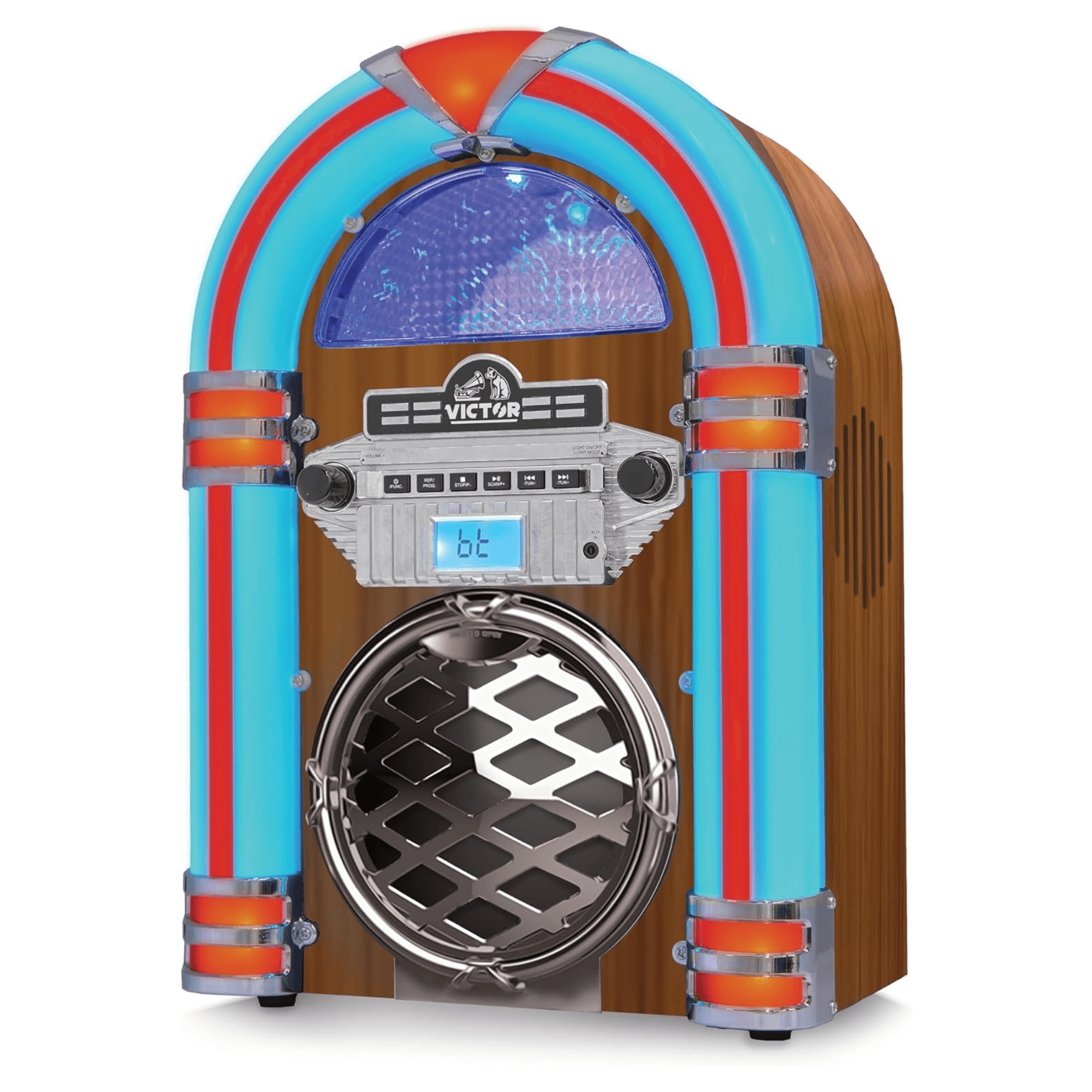 Victor Broadway II Desktop CD Jukebox with Multi-Color LED Lighting and FM Radio