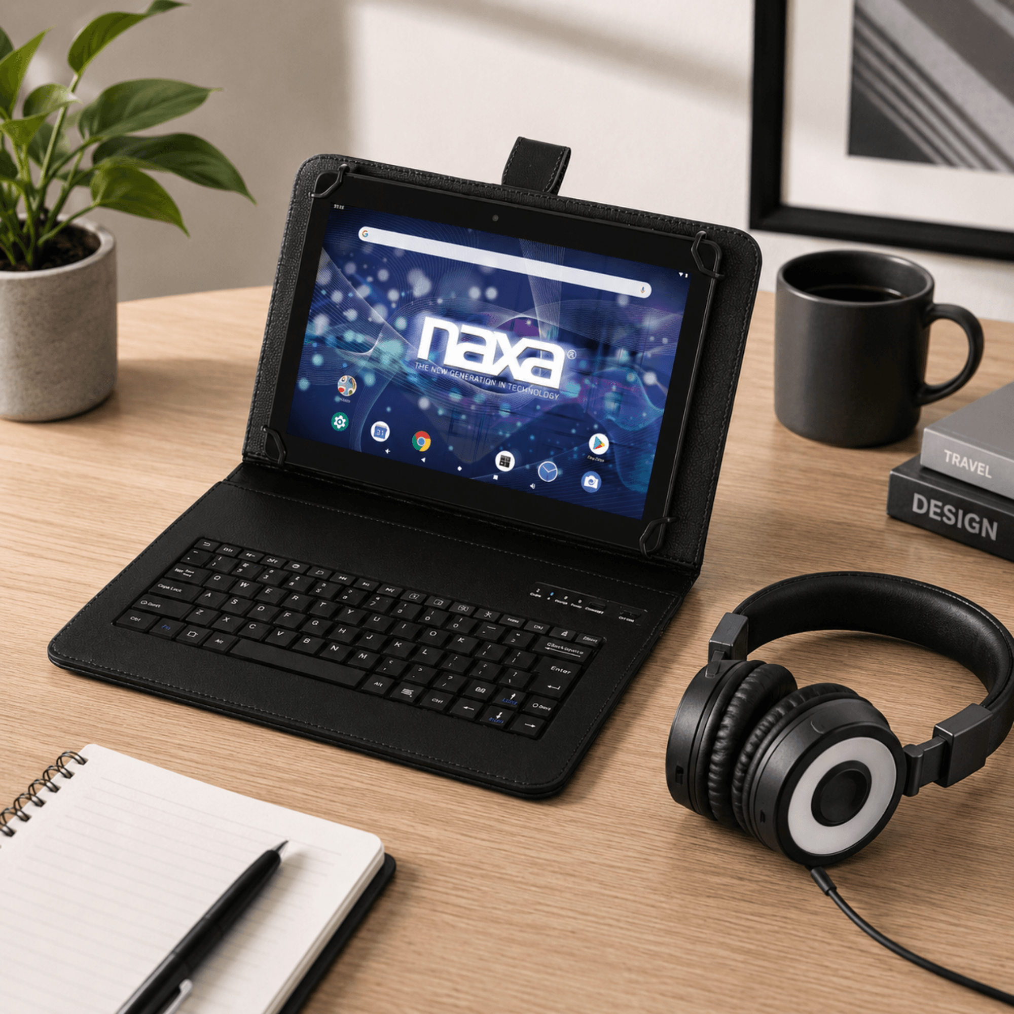 Naxa 10.1" Tablet with BT Keyboard, Case & Headphone Black - Refurbished