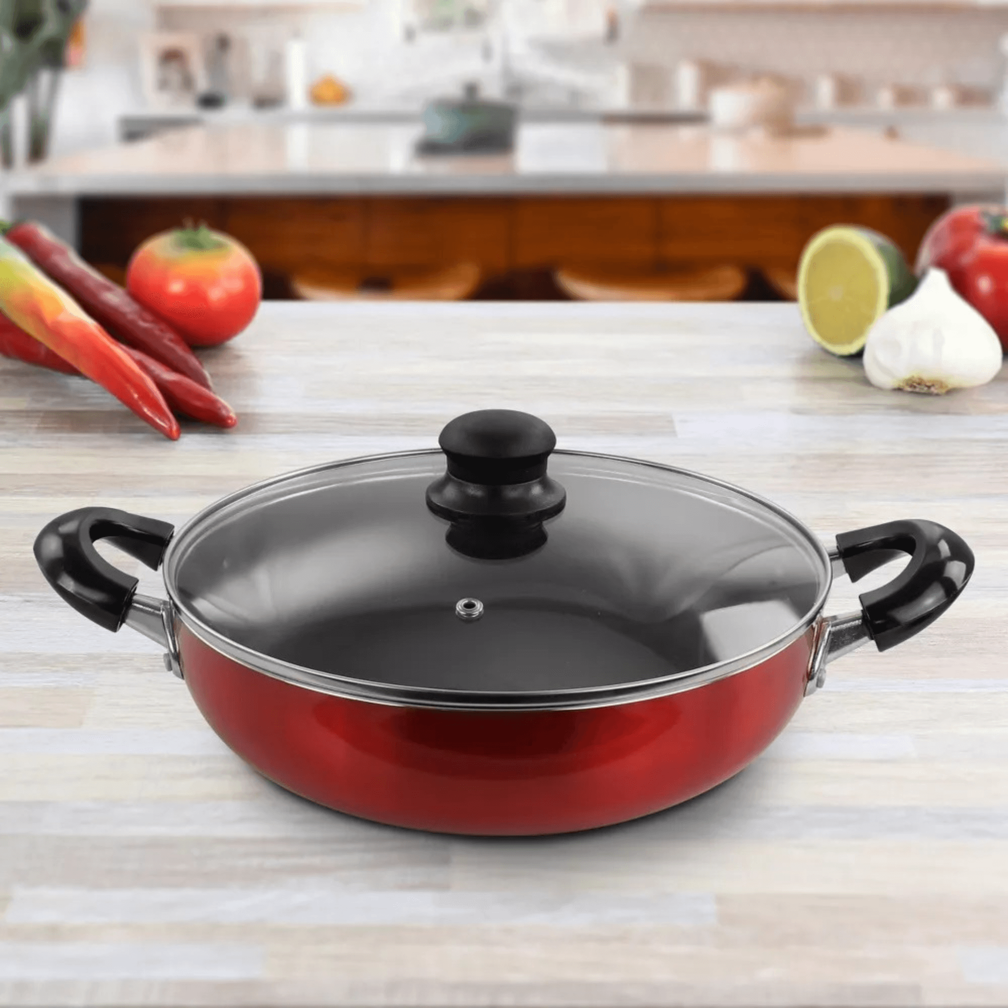 Better Chef 10" Aluminum Non-Stick Metallic Red Deep Fryer with Glass Lid