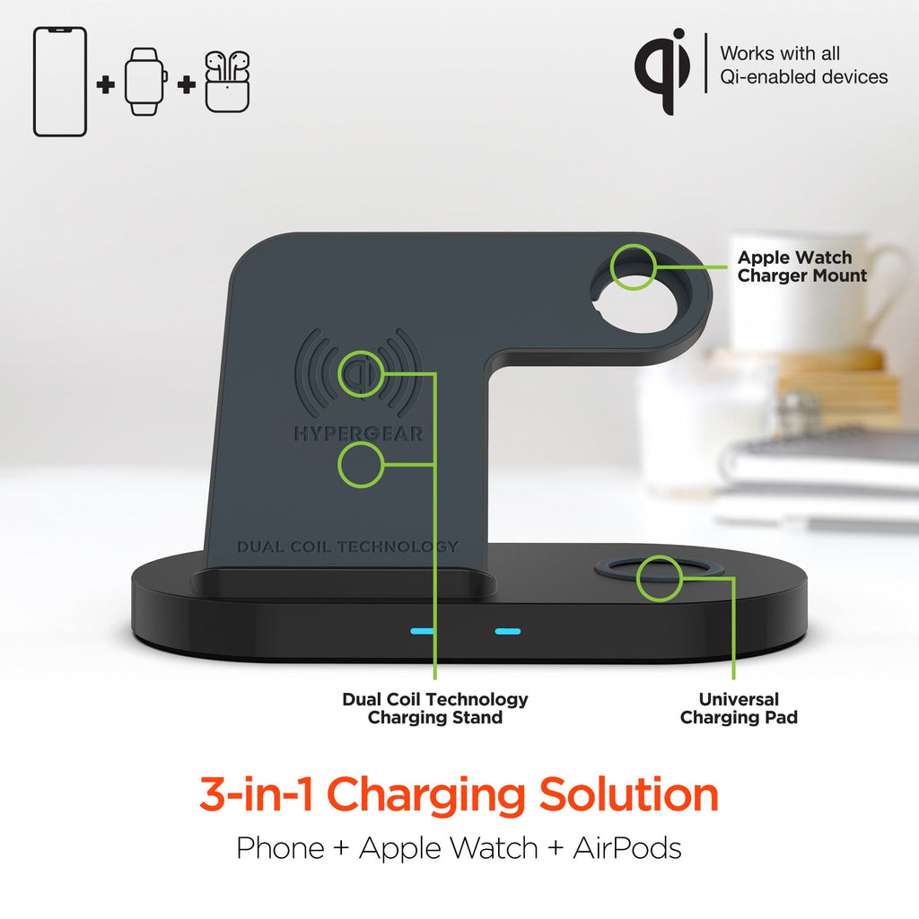 HyperGear 3-in-1 Wireless Charging Dock