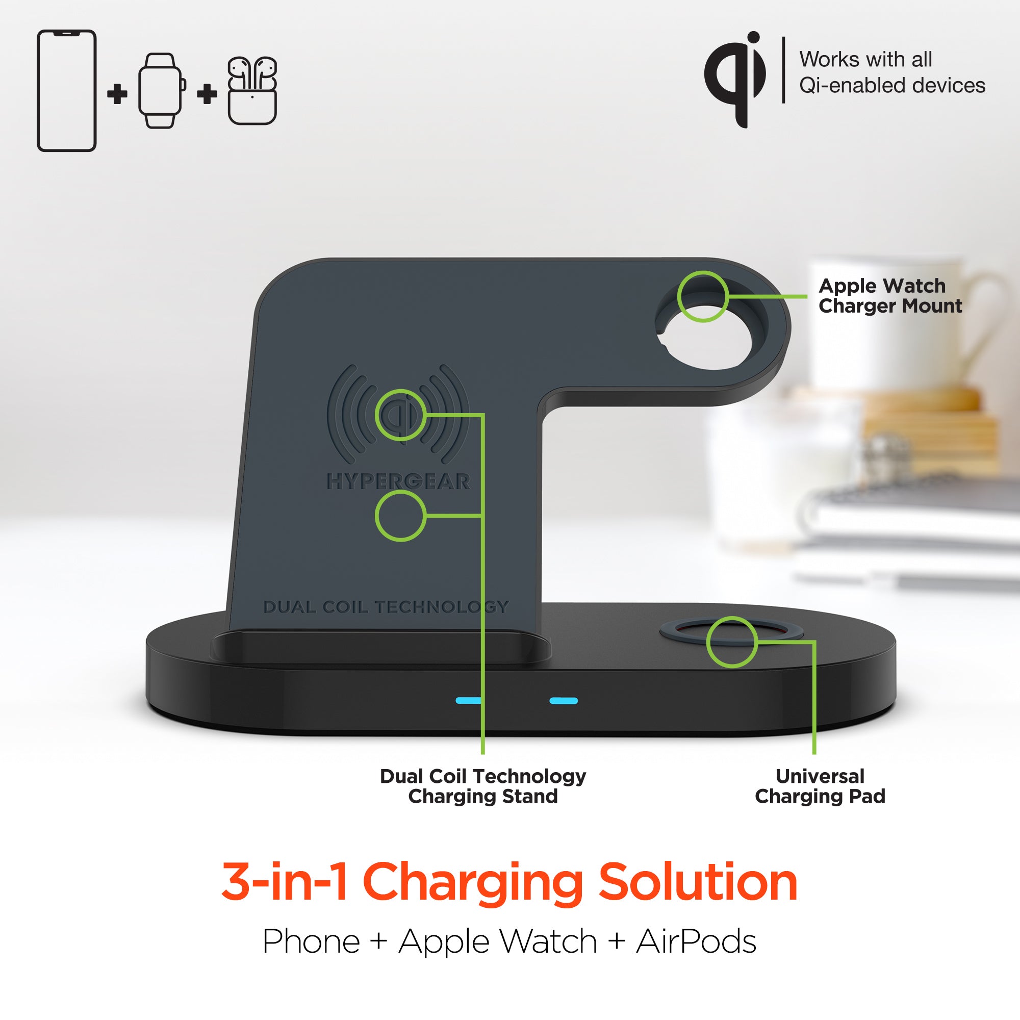 HyperGear 3-in-1 Wireless Charging Dock