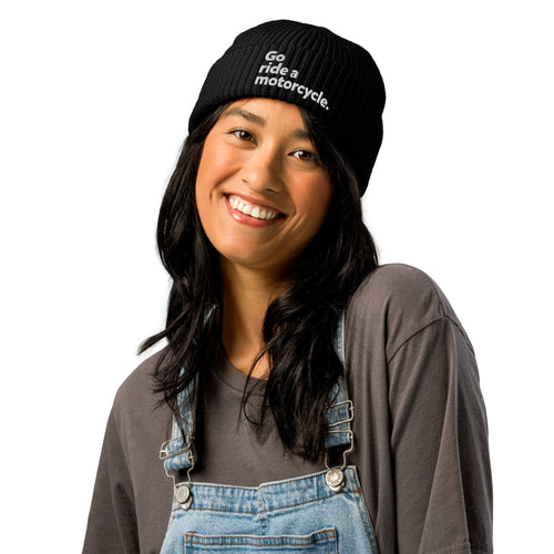 "Go ride a motorcycle" Embroidered Dark Fisherman Beanie