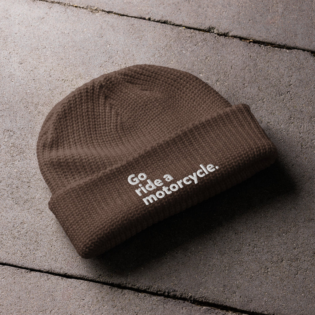 "Go ride a motorcycle" Embroidered Dark Fisherman Beanie