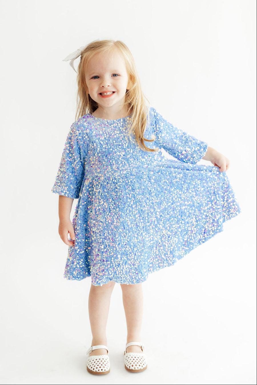 Light Blue Velvet Sequin Dress