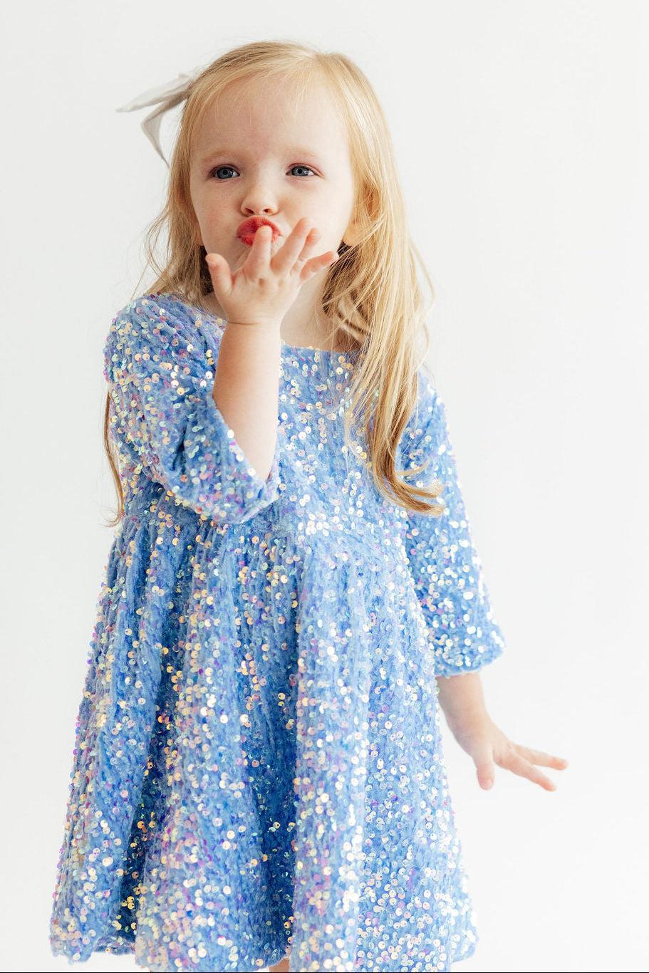 Light Blue Velvet Sequin Dress