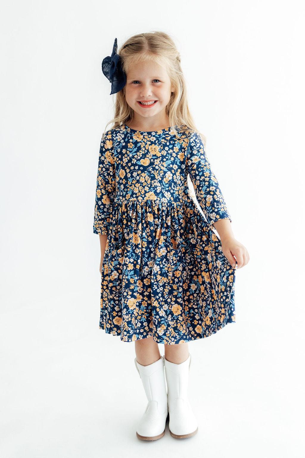 Marigold Moon 3/4 Sleeve Pocket Twirl Dress