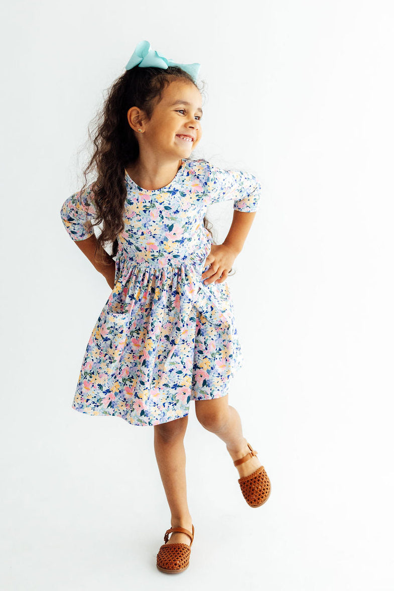 Fall Floral 3/4 Sleeve Pocket Twirl Dress