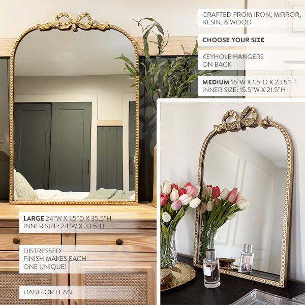 Antique Gold Bow Mirror, Choose Your Size