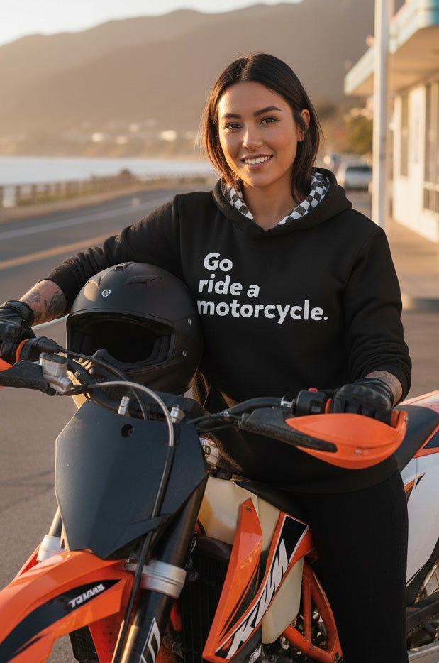 "Go ride a motorcycle" Checkered Flag Premium Hoodie